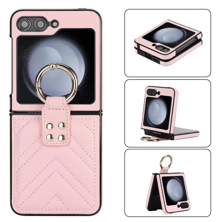 V-shaped PU Hybrid TPU Ring Holder Phone Case, For Samsung Galaxy Z Flip6 / Flip7 FE, For Samsung Galaxy Z Flip5