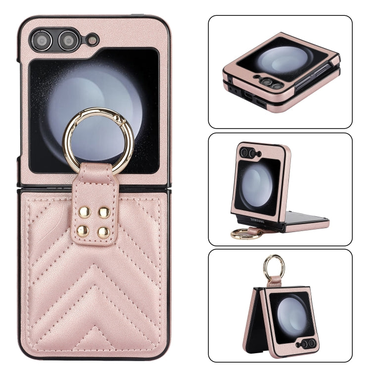 V-shaped PU Hybrid TPU Ring Holder Phone Case, For Samsung Galaxy Z Flip6 / Flip7 FE, For Samsung Galaxy Z Flip5