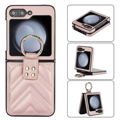 V-shaped PU Hybrid TPU Ring Holder Phone Case, For Samsung Galaxy Z Flip6 / Flip7 FE, For Samsung Galaxy Z Flip5