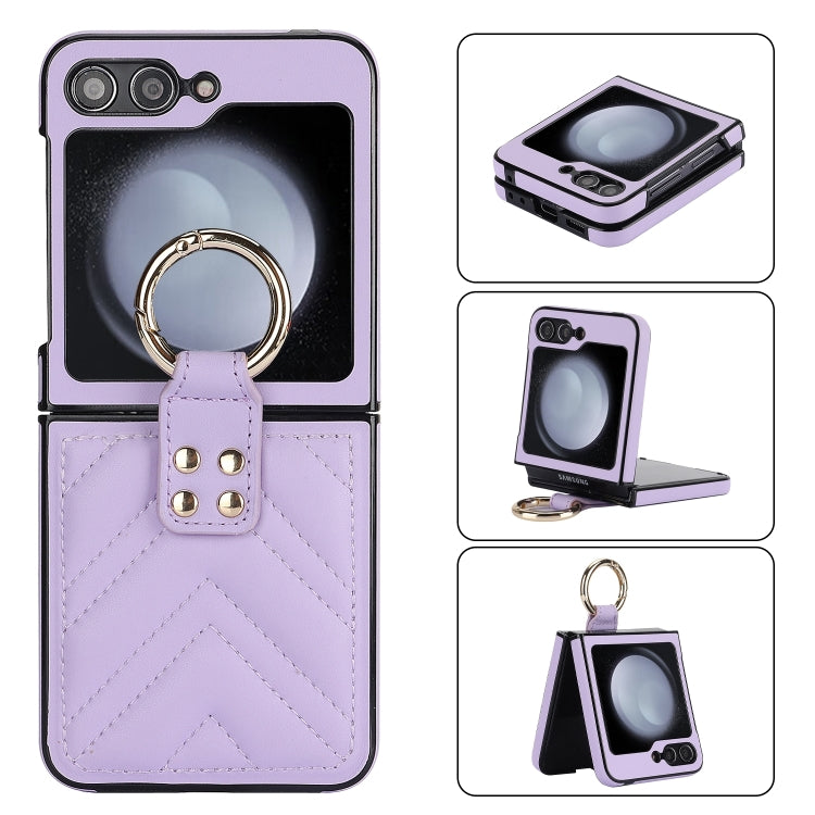 V-shaped PU Hybrid TPU Ring Holder Phone Case, For Samsung Galaxy Z Flip6 / Flip7 FE, For Samsung Galaxy Z Flip5