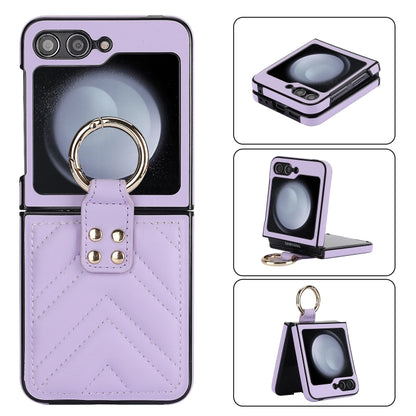 V-shaped PU Hybrid TPU Ring Holder Phone Case, For Samsung Galaxy Z Flip6 / Flip7 FE, For Samsung Galaxy Z Flip5