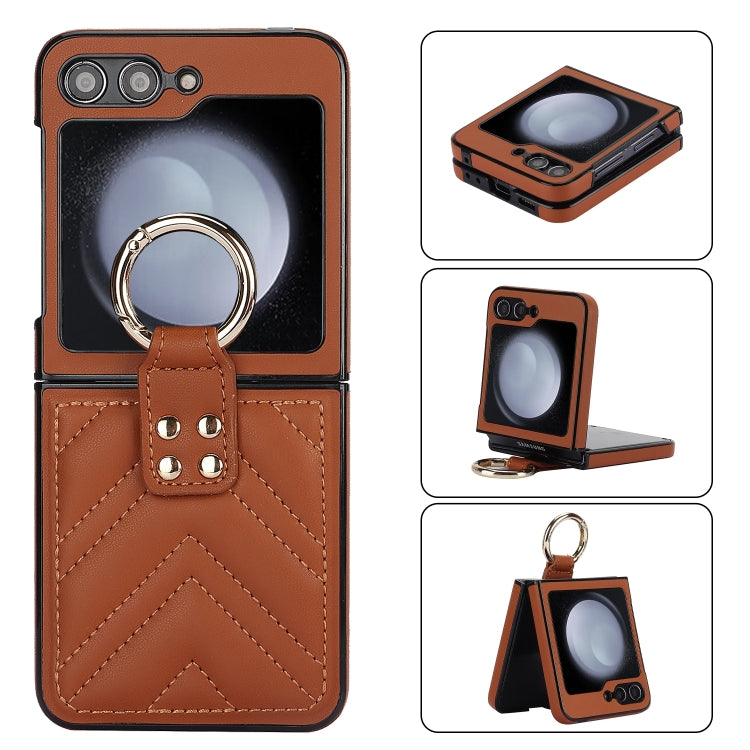 V-shaped PU Hybrid TPU Ring Holder Phone Case, For Samsung Galaxy Z Flip6 / Flip7 FE, For Samsung Galaxy Z Flip5