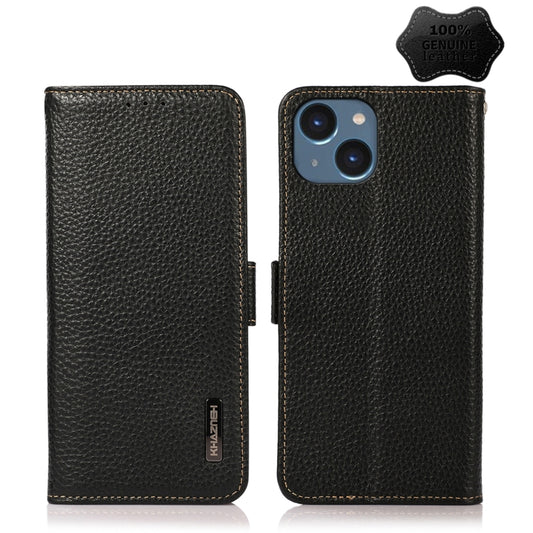 KHAZNEH Side-Magnetic Litchi Genuine Leather RFID Phone Case