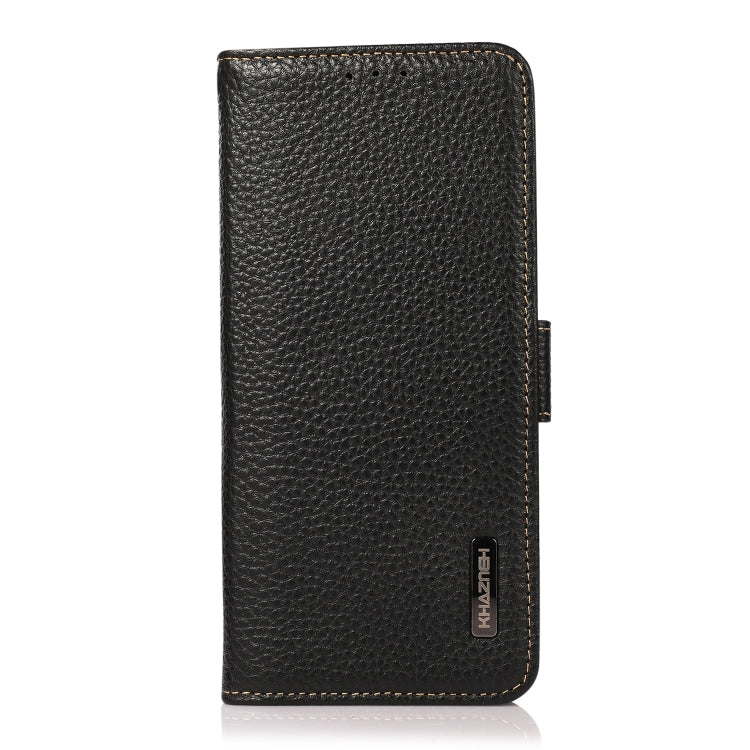 KHAZNEH Side-Magnetic Litchi Genuine Leather RFID Phone Case, For iPhone 15 Pro Max, For iPhone 15 Pro, For iPhone 15 Plus, For iPhone 15