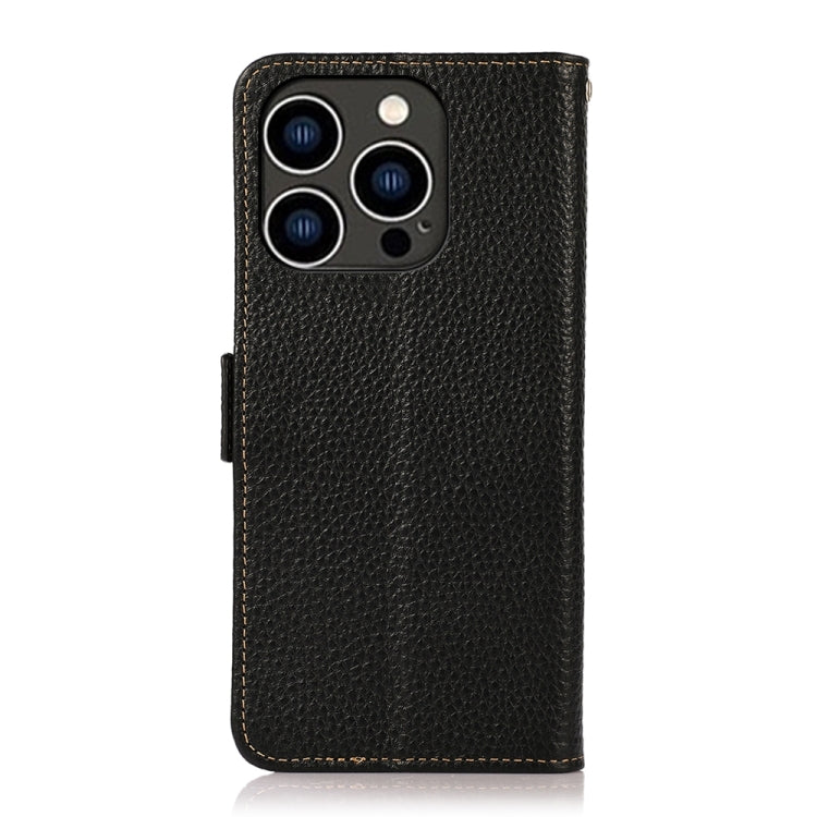 KHAZNEH Side-Magnetic Litchi Genuine Leather RFID Phone Case, For iPhone 15 Pro Max, For iPhone 15 Pro, For iPhone 15 Plus, For iPhone 15