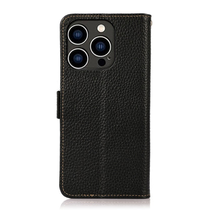 KHAZNEH Side-Magnetic Litchi Genuine Leather RFID Phone Case, For iPhone 15 Pro Max, For iPhone 15 Pro, For iPhone 15 Plus, For iPhone 15