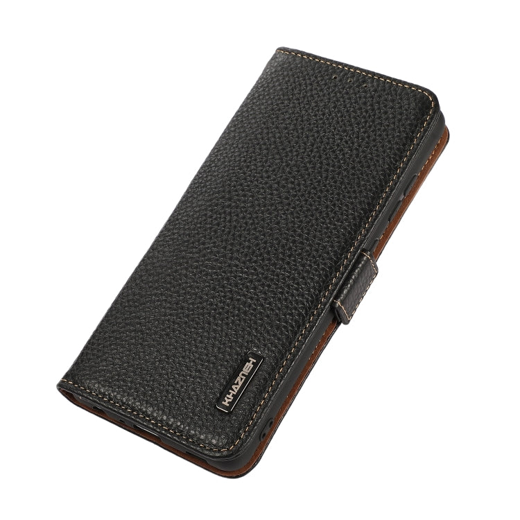 KHAZNEH Side-Magnetic Litchi Genuine Leather RFID Phone Case, For iPhone 15 Pro Max, For iPhone 15 Pro, For iPhone 15 Plus, For iPhone 15