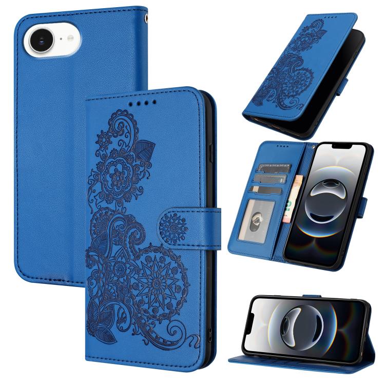 Datura Flower Embossed Flip Leather Phone Case, For iPhone 17e / 16e, For iPhone 17 Pro Max, For iPhone 17 Pro