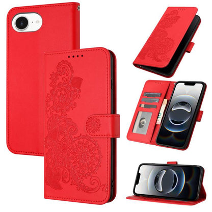 Datura Flower Embossed Flip Leather Phone Case, For iPhone 17e / 16e, For iPhone 17 Pro Max, For iPhone 17 Pro