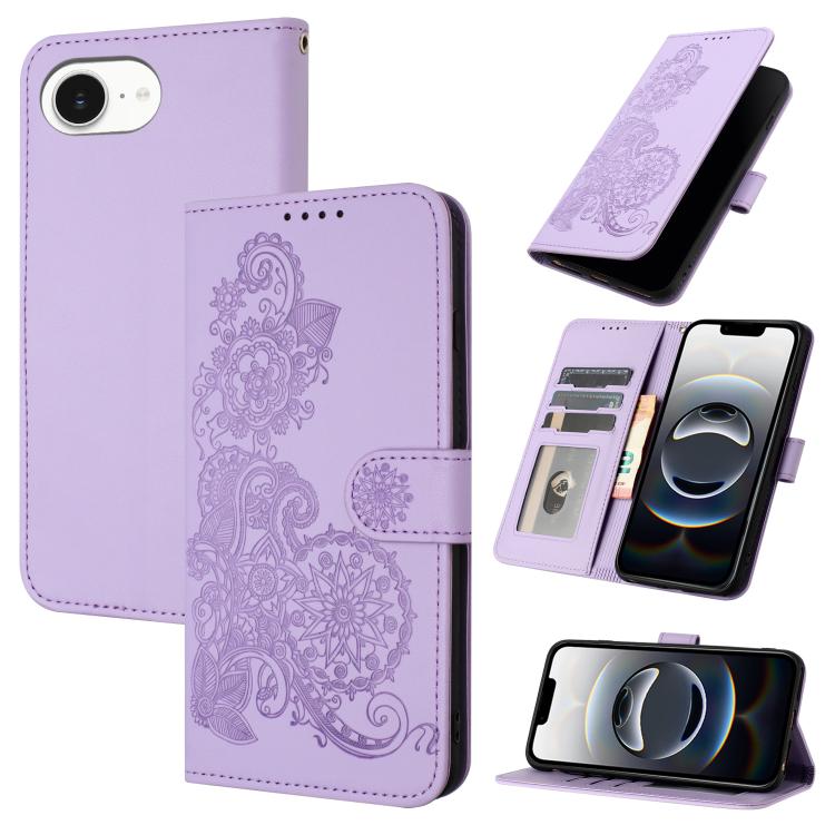 Datura Flower Embossed Flip Leather Phone Case, For iPhone 18 Pro / 17 Pro, For iPhone 18 Pro Max / 17 Pro Max, For iPhone 17e / 16e