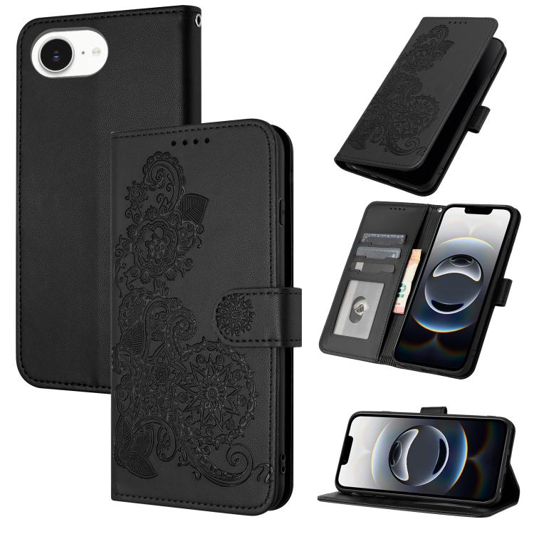 Datura Flower Embossed Flip Leather Phone Case, For iPhone 18 Pro / 17 Pro, For iPhone 18 Pro Max / 17 Pro Max, For iPhone 17e / 16e