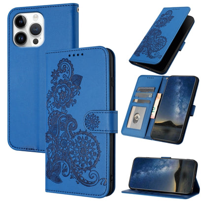 Datura Flower Embossed Flip Leather Phone Case, For iPhone 17, For iPhone Air, For iPhone 16 Pro Max
