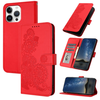 Datura Flower Embossed Flip Leather Phone Case, For iPhone 17, For iPhone Air, For iPhone 16 Pro Max