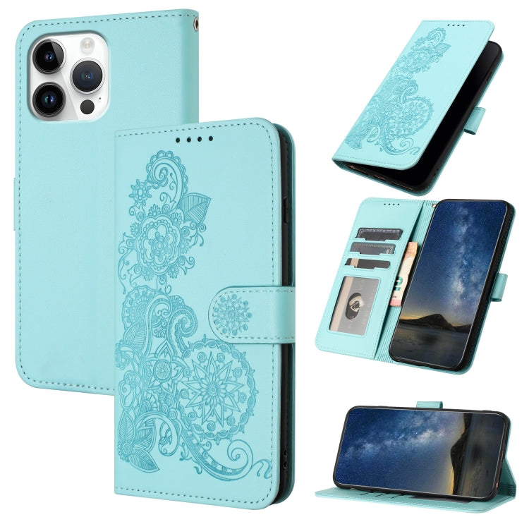 Datura Flower Embossed Flip Leather Phone Case, For iPhone 17, For iPhone Air, For iPhone 16 Pro Max