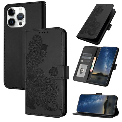 Datura Flower Embossed Flip Leather Phone Case, For iPhone 17, For iPhone Air, For iPhone 16 Pro Max