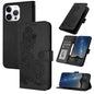 Datura Flower Embossed Flip Leather Phone Case, For iPhone 17, For iPhone Air, For iPhone 16 Pro Max