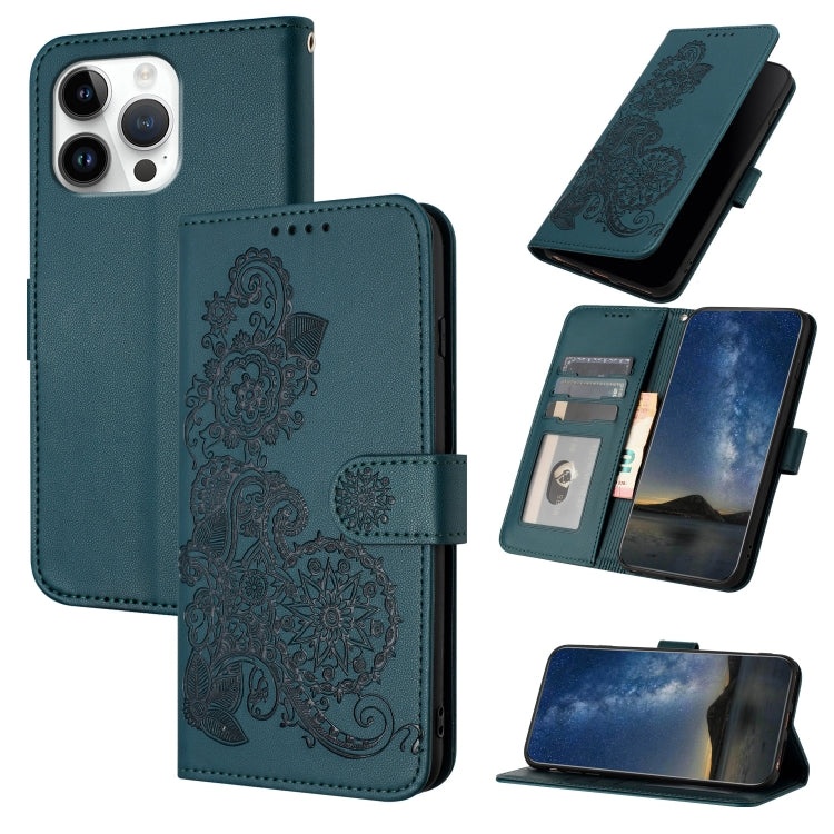 Datura Flower Embossed Flip Leather Phone Case, For iPhone 17, For iPhone Air, For iPhone 16 Pro Max