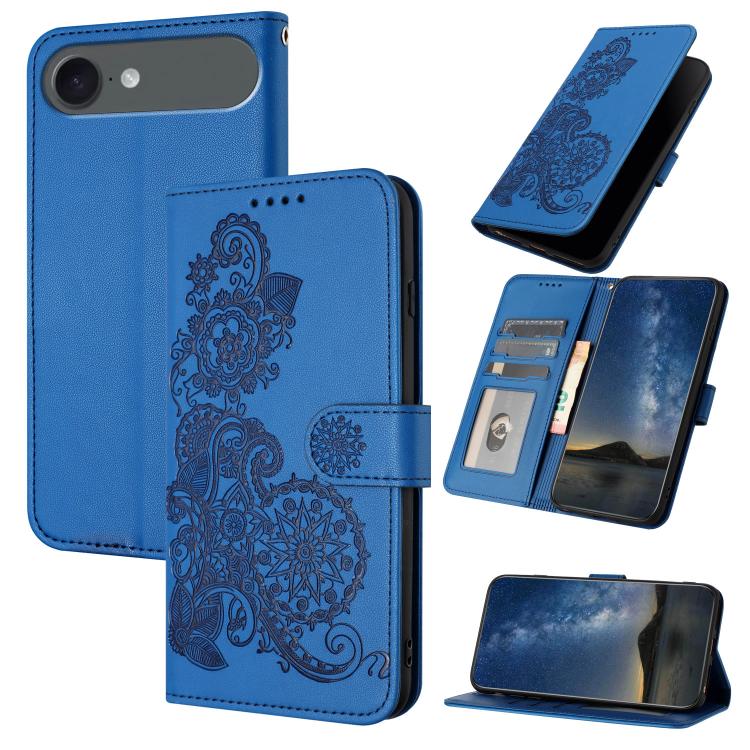 Datura Flower Embossed Flip Leather Phone Case, For iPhone 17, For iPhone Air, For iPhone 16 Pro Max