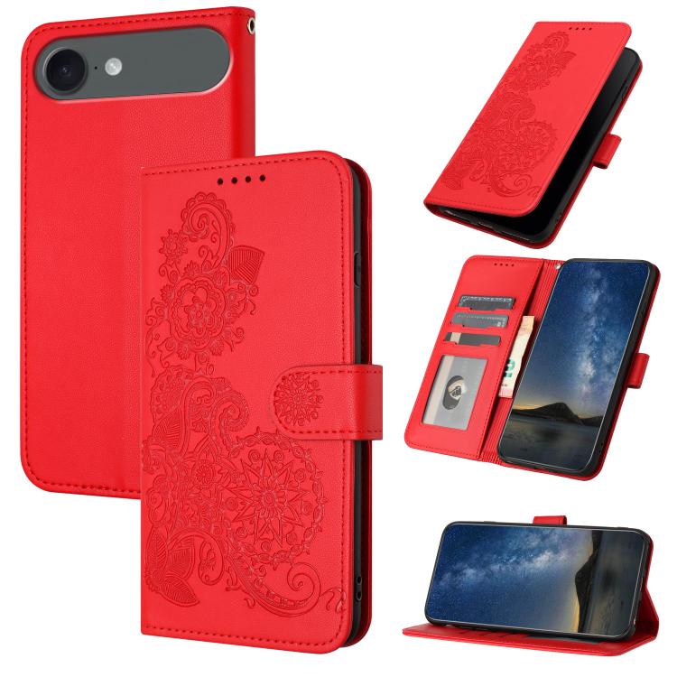 Datura Flower Embossed Flip Leather Phone Case, For iPhone 17, For iPhone Air, For iPhone 16 Pro Max