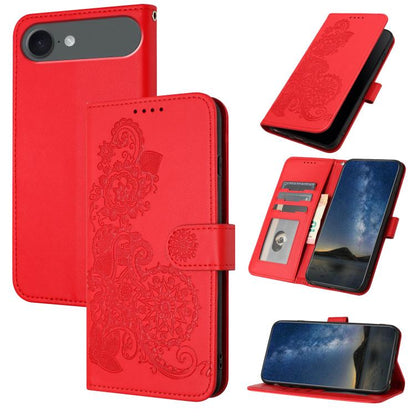 Datura Flower Embossed Flip Leather Phone Case, For iPhone 17, For iPhone Air, For iPhone 16 Pro Max
