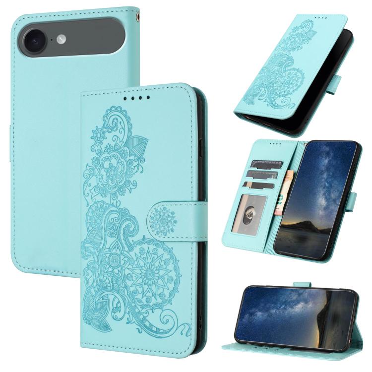 Datura Flower Embossed Flip Leather Phone Case, For iPhone 17, For iPhone Air, For iPhone 16 Pro Max