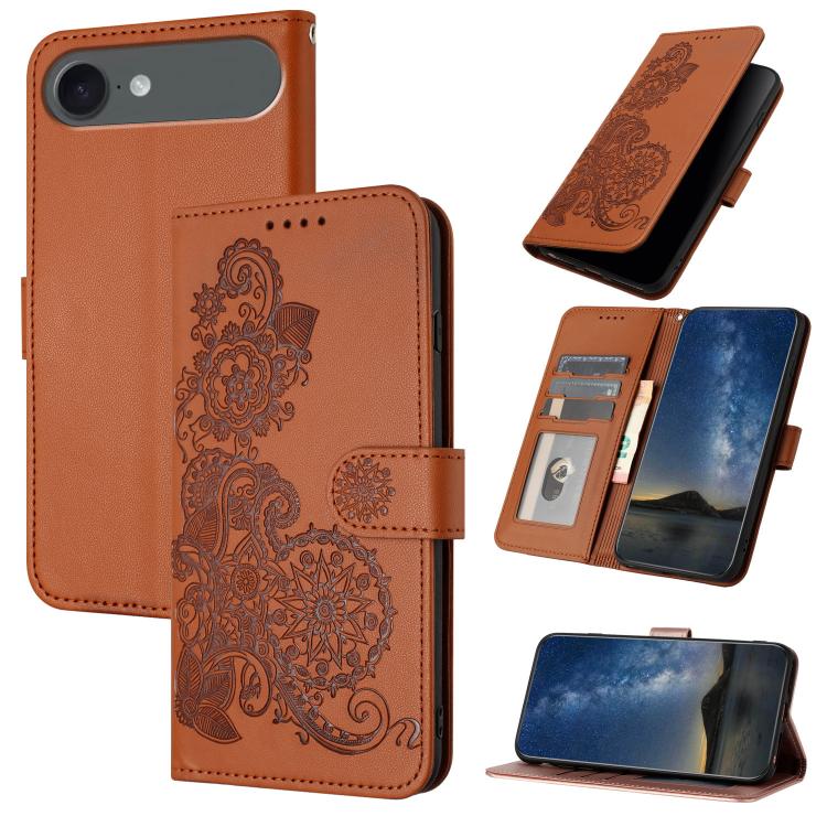 Datura Flower Embossed Flip Leather Phone Case, For iPhone 17, For iPhone Air, For iPhone 16 Pro Max