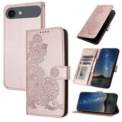 Datura Flower Embossed Flip Leather Phone Case, For iPhone 17, For iPhone Air, For iPhone 16 Pro Max