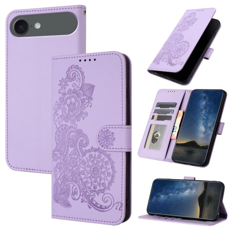 Datura Flower Embossed Flip Leather Phone Case, For iPhone 17, For iPhone Air, For iPhone 16 Pro Max