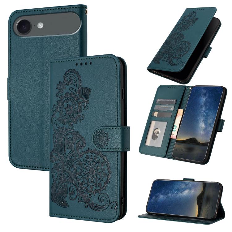 Datura Flower Embossed Flip Leather Phone Case, For iPhone 17, For iPhone Air, For iPhone 16 Pro Max