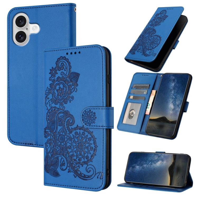 Datura Flower Embossed Flip Leather Phone Case, For iPhone 17, For iPhone Air, For iPhone 16 Pro Max