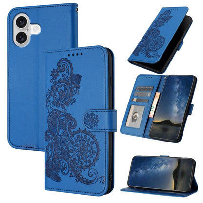 Datura Flower Embossed Flip Leather Phone Case, For iPhone 17, For iPhone Air, For iPhone 16 Pro Max