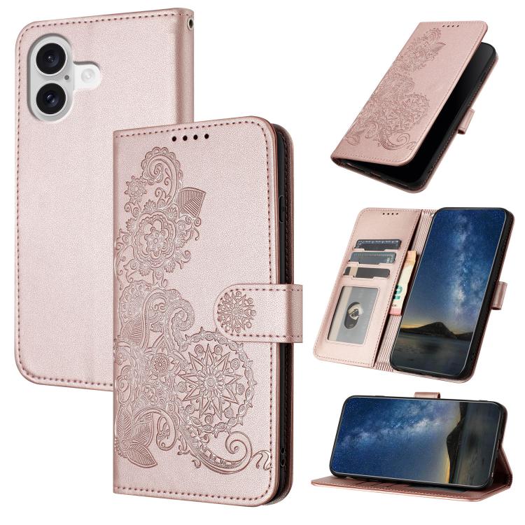 Datura Flower Embossed Flip Leather Phone Case, For iPhone 17, For iPhone Air, For iPhone 16 Pro Max