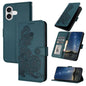 Datura Flower Embossed Flip Leather Phone Case, For iPhone 17, For iPhone Air, For iPhone 16 Pro Max