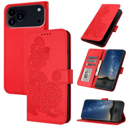 Datura Flower Embossed Flip Leather Phone Case, For iPhone 18 Pro / 17 Pro, For iPhone 18 Pro Max / 17 Pro Max, For iPhone 17e / 16e