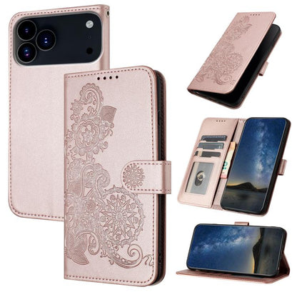 Datura Flower Embossed Flip Leather Phone Case, For iPhone 18 Pro / 17 Pro, For iPhone 18 Pro Max / 17 Pro Max, For iPhone 17e / 16e