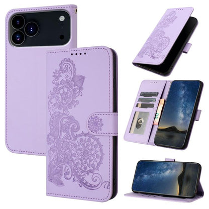 Datura Flower Embossed Flip Leather Phone Case, For iPhone 18 Pro / 17 Pro, For iPhone 18 Pro Max / 17 Pro Max, For iPhone 17e / 16e