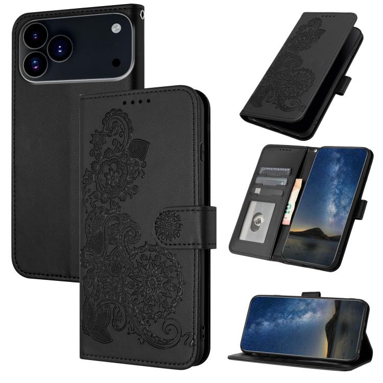 Datura Flower Embossed Flip Leather Phone Case, For iPhone 18 Pro / 17 Pro, For iPhone 18 Pro Max / 17 Pro Max, For iPhone 17e / 16e