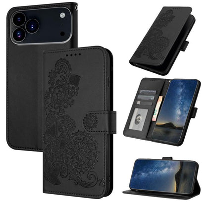 Datura Flower Embossed Flip Leather Phone Case, For iPhone 18 Pro / 17 Pro, For iPhone 18 Pro Max / 17 Pro Max, For iPhone 17e / 16e