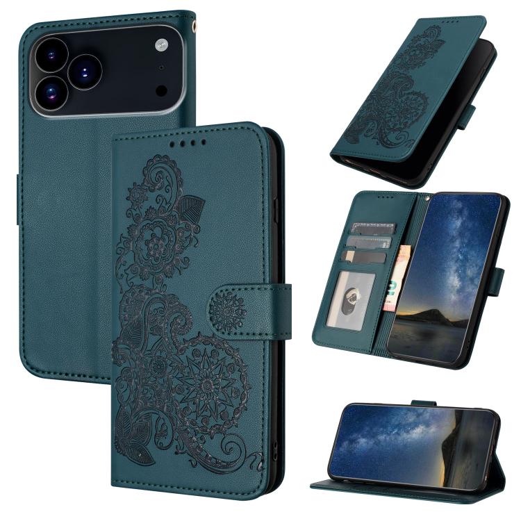Datura Flower Embossed Flip Leather Phone Case, For iPhone 17e / 16e, For iPhone 17 Pro Max, For iPhone 17 Pro