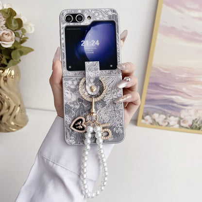 Embroidery Style Full Coverage Phone Case with Ring Bead Chain