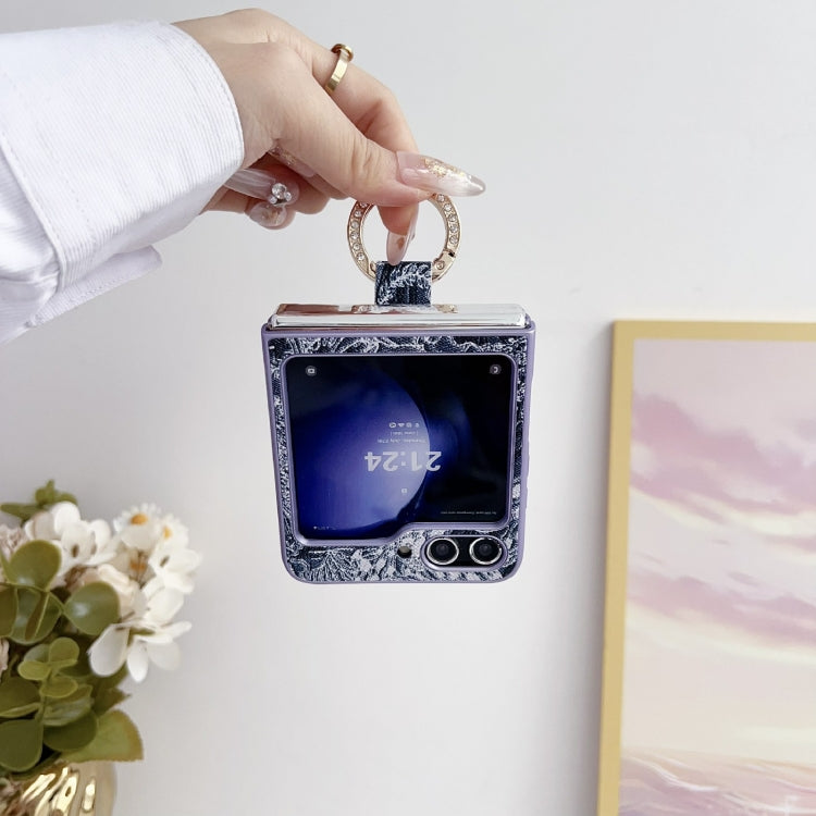 Embroidery Style Full Coverage Phone Case with Ring Bead Chain, For Samsung Galaxy Z Flip6 / Flip7 FE, For Samsung Galaxy Z Flip5