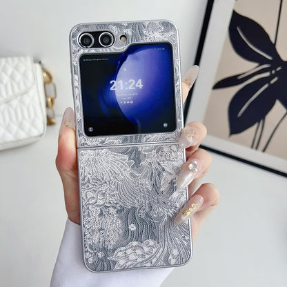 Embroidery Style Full Coverage Phone Case, For Samsung Galaxy Z Flip6 / Flip7 FE, For Samsung Galaxy Z Flip5, For Samsung Galaxy Z Flip4, For Samsung Galaxy Z Flip3