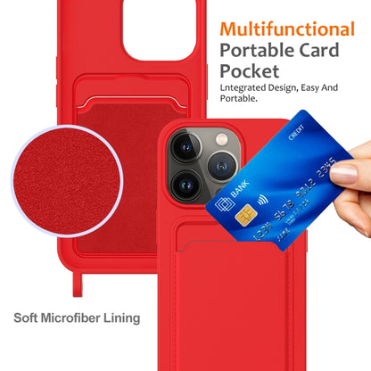 Integrated Card Bag Solid Color Liquid Silicone Phone Case with Lanyard, For iPhone 13 Pro, For iPhone 13, For iPhone 12, For iPhone 12 Pro Max, For iPhone 12 Pro