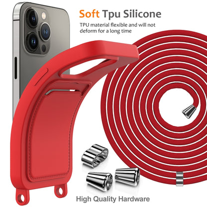 Integrated Card Bag Solid Color Liquid Silicone Phone Case with Lanyard, For iPhone 13 Pro, For iPhone 13, For iPhone 12, For iPhone 12 Pro Max, For iPhone 12 Pro