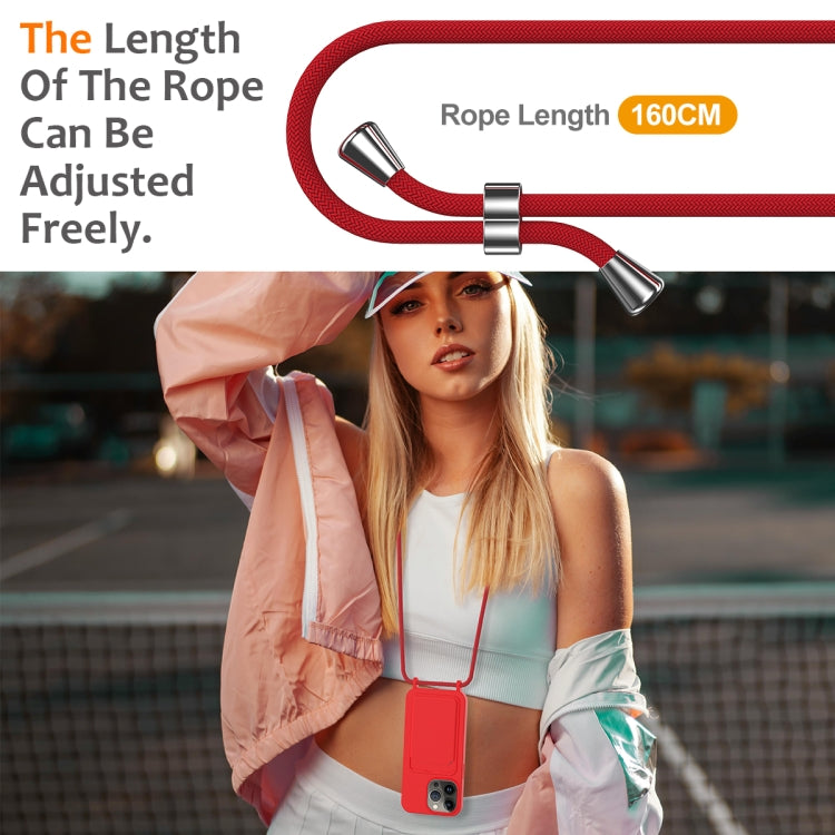 Integrated Card Bag Solid Color Liquid Silicone Phone Case with Lanyard, For iPhone 13 Pro, For iPhone 13, For iPhone 12, For iPhone 12 Pro Max, For iPhone 12 Pro