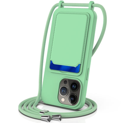 Integrated Card Bag Solid Color Liquid Silicone Phone Case with Lanyard, For iPhone 13 Pro, For iPhone 13, For iPhone 12, For iPhone 12 Pro Max, For iPhone 12 Pro
