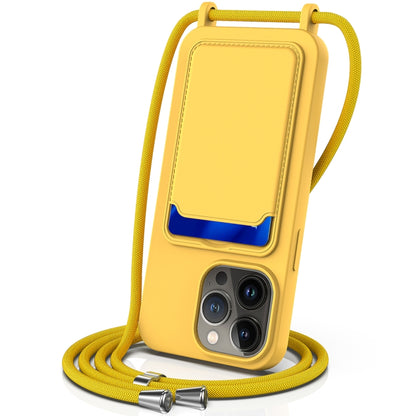 Integrated Card Bag Solid Color Liquid Silicone Phone Case with Lanyard, For iPhone 13 Pro, For iPhone 13, For iPhone 12, For iPhone 12 Pro Max, For iPhone 12 Pro