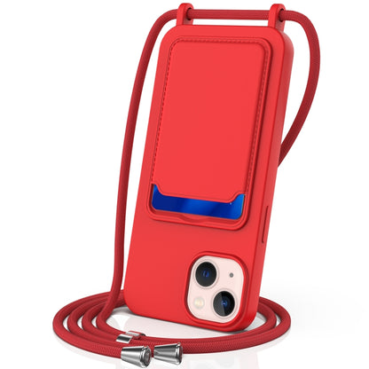 Integrated Card Bag Solid Color Liquid Silicone Phone Case with Lanyard, For iPhone 13 Pro, For iPhone 13, For iPhone 12, For iPhone 12 Pro Max, For iPhone 12 Pro