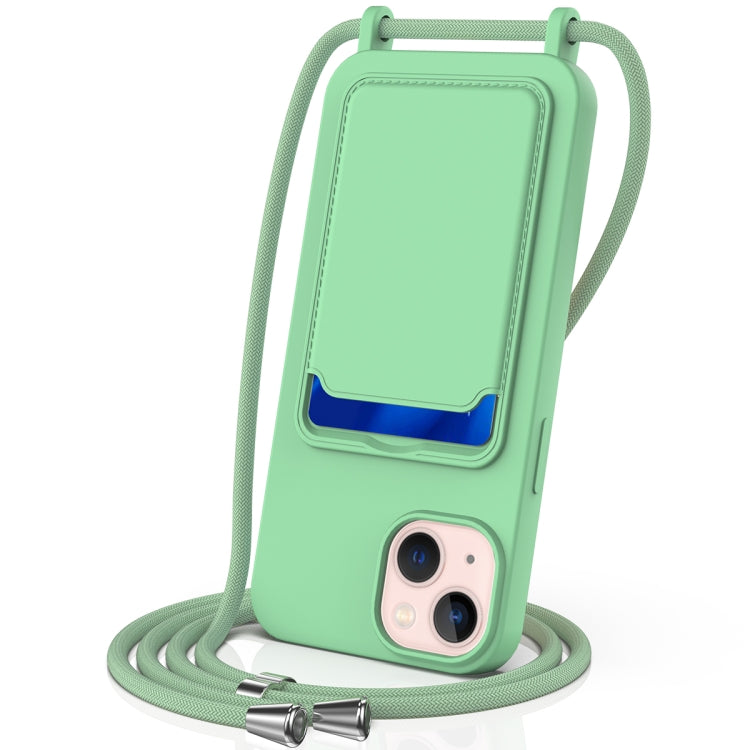 Integrated Card Bag Solid Color Liquid Silicone Phone Case with Lanyard, For iPhone 13 Pro, For iPhone 13, For iPhone 12, For iPhone 12 Pro Max, For iPhone 12 Pro