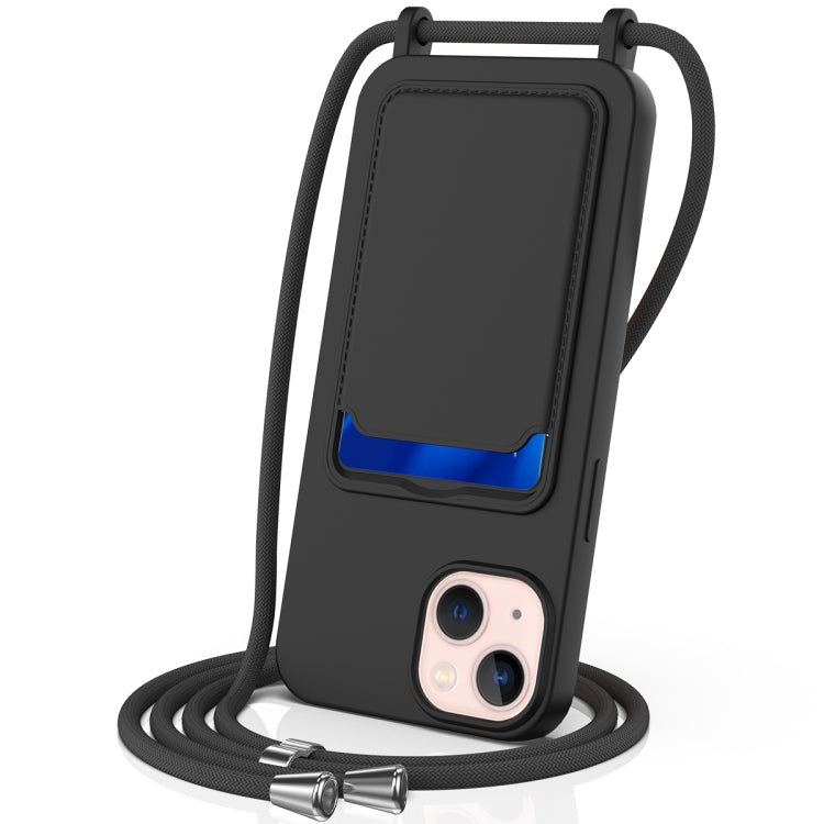 Integrated Card Bag Solid Color Liquid Silicone Phone Case with Lanyard, For iPhone 13 Pro, For iPhone 13, For iPhone 12, For iPhone 12 Pro Max, For iPhone 12 Pro